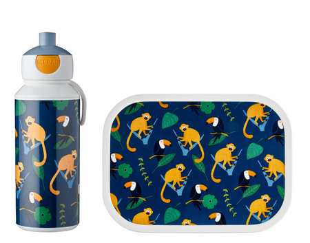 MEPAL zestaw 3 lunchbox śniadaniówka kanapki owoce dla dziecka pojemnik bento fruit box butelka bidon z ustnikiem Jungle Małpki 