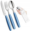 Amefa sztućce dziecięce zestaw 3 dla dziecka kolorowe niebieskie Pixel nóż widelec łyżka bez niklu do przedszkola