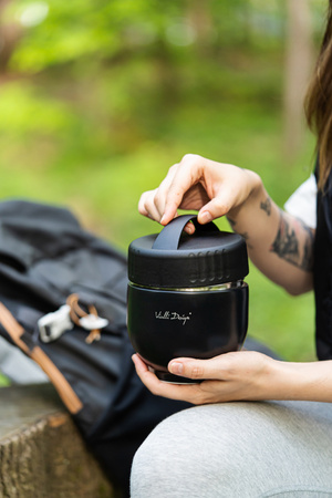VIALLI DESIGN FUORI termos obiadowy z pojemnikiem i łyżką  na zupę jedzenie mięso czarny 680 ml 