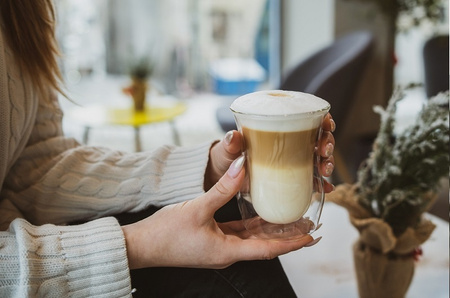 VIALLI VITA  6 x szklanki TERMICZNE do napojów kawy herbaty latte cappucino 300 ml + 6  Łyżeczki długie