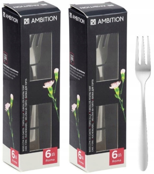 AMBITION ROMA 12 widelczyki zestaw do ciasta tortu deserów sztućce nierdzewne komplet dla 12 osób