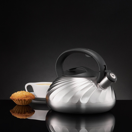 Ambition czajnik Arlo srebrny satynowany z wzorem tradycyjny stalowy nierdzewny z gwizdkiem zintegrowanym z rączką 2,3 l 