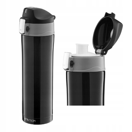 Ambition kubek termiczny Glossy próżniowy czarny nierdzewny na kawę herbatę gorące napoje do pracy auta 420 ml