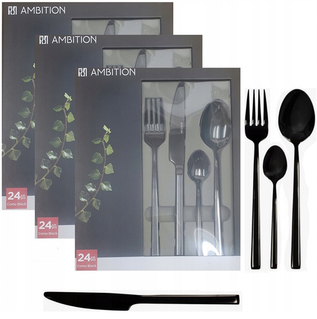 AMBITION 72 SZTUCĆE COMO BLACK MODERN CZARNE ZESTAW OBIADOWE DLA 18 OSÓB