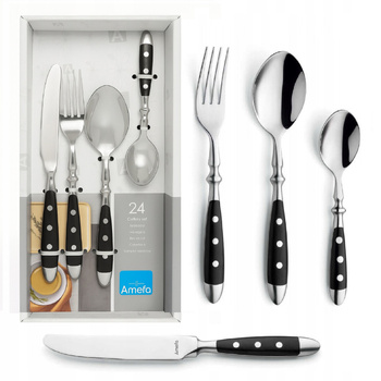 Amefa sztućce Country Vintage zestaw 24 sztuki dla 6 osób obiadowe czarne retro bez niklu pudełko