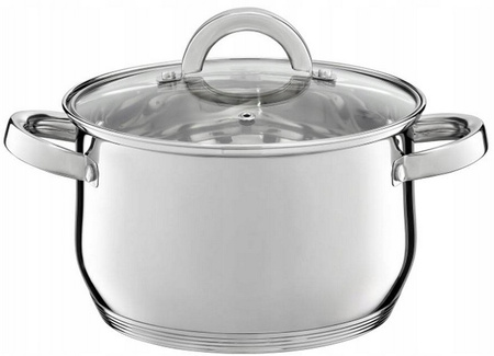 Ambition garnek Berry stalowy 20 cm 3,5 l nierdzewny tradycyjny z pokrywką szklaną na indukcję gaz