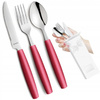 Amefa sztućce dziecięce zestaw 3 dla dziecka kolorowe wiśniowe czerwone Pixel nóż widelec łyżka bez niklu do przedszkola