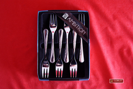 Ambition sztućce Napoli zestaw 6 widelczyki do ciasta tortu nierdzewne komplet dla 6 osób klasyczne z wzorem fala w pudełku