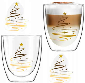 VIALLI DESIGN AMO zestaw 2 szklanki termiczne do kawy herbaty deserwów z podwójna ścianką świąteczne 220 ml