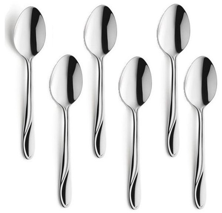 Sztućce Amefa Whisper 6 zestaw łyżeczki do herbaty deserów ciasta komplet na 6 osób z wzorem fali bez niklu 18/0
