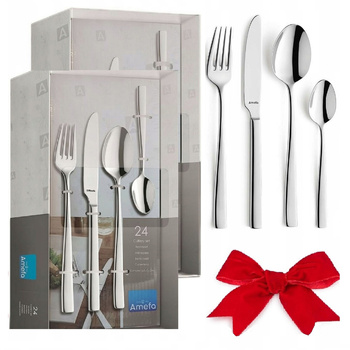 Sztućce Amefa Martin komplet 48 sztuk dla 12 osób proste nowoczesne sztućce obiadowe bez wzoru stal 18/10 pudełko