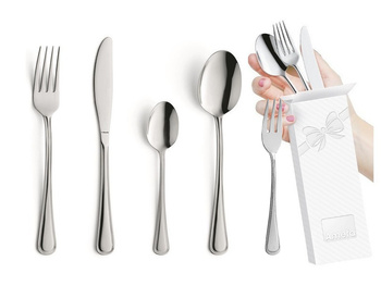 Amefa sztućce Bologna zestaw 30 obiadowe komplet dla 6 OSÓB z widelczykami do ciasta tortu nierdzewne z wzorem bez niklu 18/0
