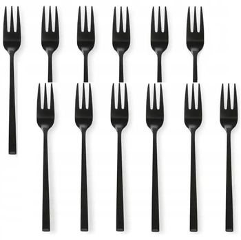Sztućce Ambition Como Black zestaw 12 sztuk czarne widelczyki do ciasta tortu deserów woców dla 12 osób do zmywarki