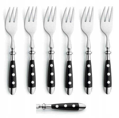 Amefa sztućce Country vintage zestaw 6 widelczyki do ciasta tortu deserów czarne z nitami stal  18/0 w wiejskim stylu 