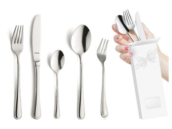 Sztućce Amefa Barcelona zestaw 30 sztuk dla 6 osób z widelczykami do ciasta tortu deserów połysk stal bez niklu 18/0