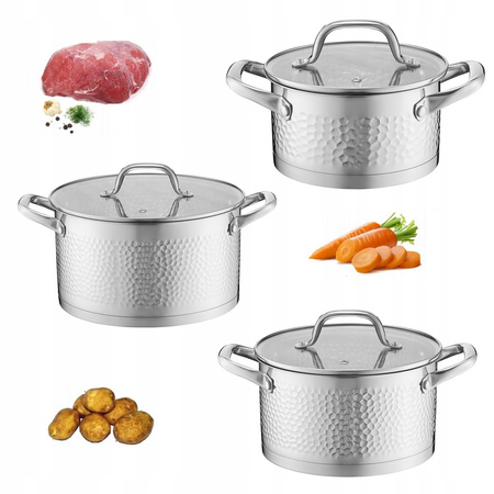 Ambition 6 garnki Bubble z tłoczonym wzorem stalowe nierdzewne tradycyjne na indukcję gaz komplet garnków ze stali nierdzewnej