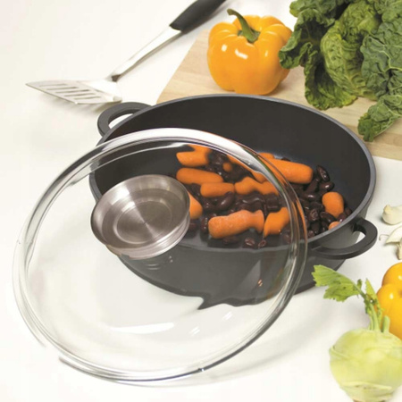 Ambition patelnia głęboka 28 cm Taurus z dwoma uchwytami pokrywą żaroodporną brytfanna z aromatyzerem do piekarnika na indukcję gaz