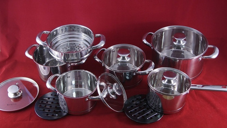 Ambition 13 garnki Urban stalowe nierdzewne tradycyjne na indukcję gaz komplet garnków ze stali nierdzewnej z wkładem na parę