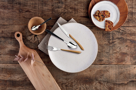 Amefa Sztućce Eclat Nature 48 elementów zestaw dla 12 osób obiadowe bez niklu efekt jasnego drewna