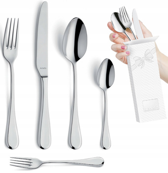 Sztućce Amefa Drift 60 sztuk zestaw dla 12 osób nierdzewne bez wzoru 48 obiadowe 12 widelczyki do ciasta tortu stal 18/10