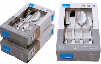 Amefa sztućce Whisper zestaw 90 obiadowe komplet dla 18 OSÓB z widelczykami do ciasta tortu klasyczne z wzorem fali bez niklu 18/0