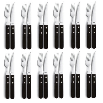 Amefa 24 sztućce stekowe 7000 do pizzy steków sachabowego zestaw country 12 widelec 12 nóż z ząbkami stekowy dla 12 osób czarne