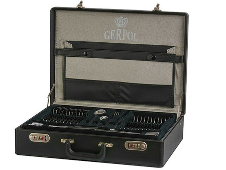 Sztućce Gerpol Venus zestaw 68 sztućców w walizce dla 12 OSÓB komplet 48 obiadowe 12 widelczyki do ciasta dodatki 18/10