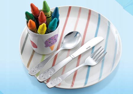 Amefa sztućce dziecięce 3 zestaw 0026 Bear Misie Bear komplet dla dziecka nóż widelec łyżka bez niklu 18/0