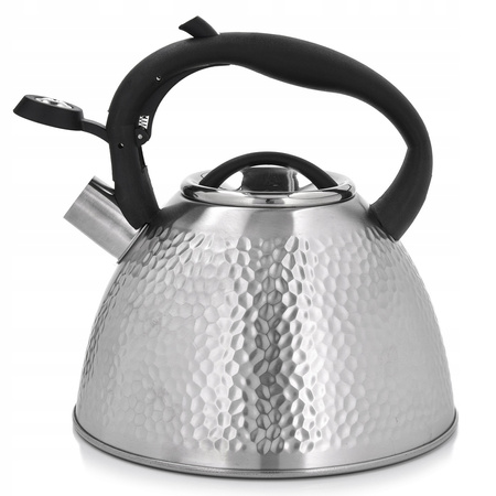 Ambition czajnik Bubble srebrny satynowany z tłoczonym wzorem tradycyjny stalowy nierdzewny z gwizdkiem na indukcję gaz 2,6 l 