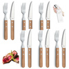 Amefa 12 sztućce stekowe 7000 zestaw 6 ostry nóż stekowy z ząbkami 6 widelec styl country do steków pizzy schabowego jasne drewno