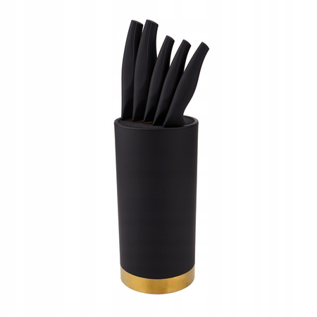 Ambition komplet noży Royal w czarnym bloku ostre noże kuchenne czarne z powłoką tytanową nowoczesne w stojaku zestaw 5 sztuk 