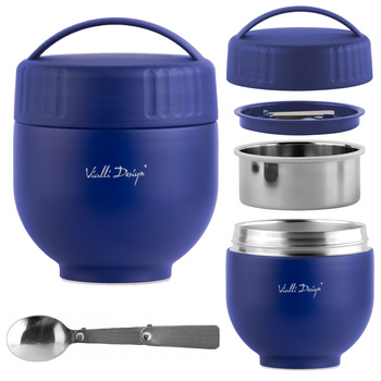 VIALLI DESIGN FUORI termos obiadowy z pojemnikiem łyżką zupę jedzenie mięso granatowy niebieski 680 ml