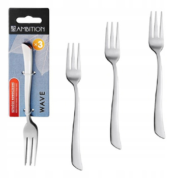 Sztućce Ambition Wave zestaw 3 sztuki widelczyki do ciasta tortu deserów owoców nierdzewne nowoczesne bez wzoru do zmywarki