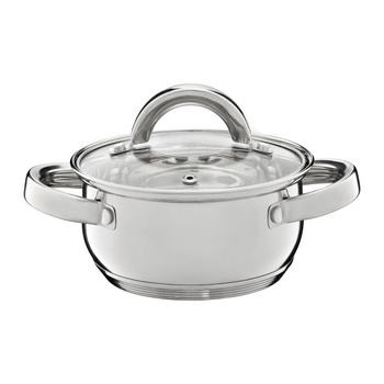 Ambition garnek Berry mały tradycyjny stalowy na indukcję gaz indukcyjny ze stali nierdzewnej z pokrywką szklaną 14 cm 1,1 l