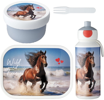 MEPAL Campus zestaw lunchbox śniadaniówka bidon butelka fruitbox pojemnik na owoce przekąski z koniem DZIKI KOŃ dla dzieci bez BPA Wild Horse