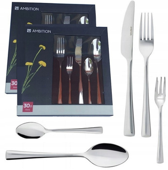Sztućce Ambition Siena 60 sztuk nierdzewne zestaw dla 12 osób z widelczykami do ciasta tortu komplet nowoczesne bez wzoru