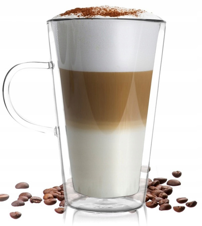 VIALLI DESIGN AMO 2 szklanki termiczne do kawy latte z podwójną ścianką 320ml + łyżeczki Bliss