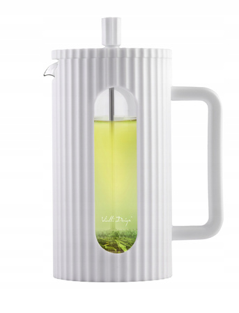 Vialli design zaparzacz Livio biały tłokowy nowoczesny ryflowany dzbanek do kawy herbaty ziół spieniacz z miarką 1l