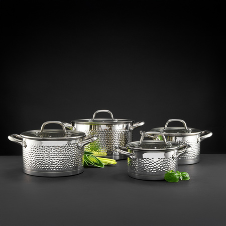 Ambition 8 garnki Bubble z tłoczonym wzorem stalowe nierdzewne tradycyjne na indukcję gaz komplet garnków ze stali nierdzewnej