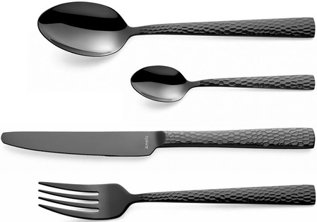 Sztućce Amefa Felicity Black zestaw 24 sztuki komplet dla 6 osób czarne nierdzewne z wzorem eleganckie