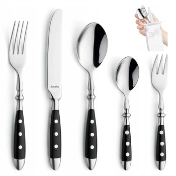 Amefa sztućce Country Vintage zestaw 30 sztuk dla 6 osób obiadowe czarne retro z widelczykami do ciasta  bez niklu 18/0