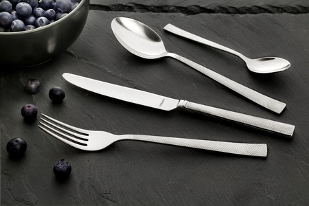 Amefa sztućce Jewel zestaw 48 elementó komplet dla 12 osób nowoczesne eleganckie z wzorem kratka stal 18/10