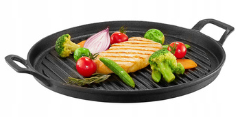 Ambition Iron patelnia 30 cm żeliwna grillowa na indukcję gaz do piekarnika z 2 uchwytami