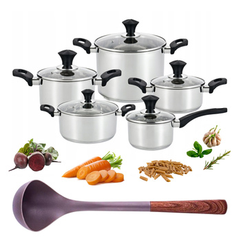 AMEFA SAHARA 10 elem. zestaw GARNKI NIERDZEWNE na indukcję gaz komplet z pokrywkami szklanymi  i czarnymi uchwytami do zmywarki