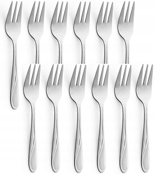 Amefa sztućce Whisper zestaw 12 widelczyki do ciasta tortu deserów komplet na 12 OSÓB nierdzewne z wzorem fali bez niklu 18/0