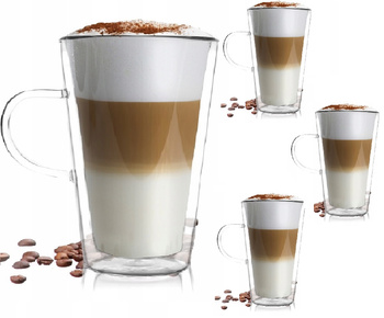 VIALLI AMO 320 ml 4 SZKLANKI TERMICZNE kawy latte herbaty cappucino wysokie z podwójnym dnem