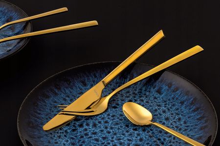 Sztućce Amefa Metropole złote gold zestaw 24 elementy nierdzewne komplet dla 6 osób nowoczesne eleganckie gładkie bez wzoru 