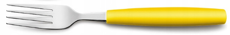 Amefa sztućce dziecięce zestaw 3 dla dziecka kolorowe zółte Pixel nóż widelec łyżka bez niklu do przedszkola