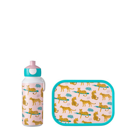 MEPAL zestaw 3 lunchbox śniadaniówka dla dziecka pojemnik bento na kanapki owoce bidon butelka zwierzęta Leopard Lampart   