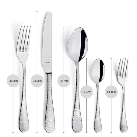 Amefa sztućce Sierra 60 elementów zestaw dla 12 osób z widelczykami do ciasta nierdzewne nowoczesne z tłoczonym wzorem do zmywarki